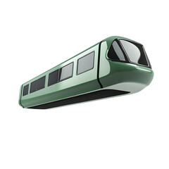 Stylized 3D render of a single train car on tracks against 