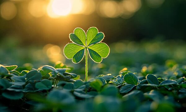 Golden Shamrock: Capturing the essence of spring and luck, this clover is bathed in golden sunlight and thrives in the lush green foliage, representing growth, and the environment