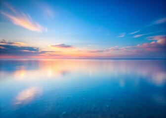 Serene Dawn Seascape: Pastel Sky Reflected in Calm Blue Ocean - Minimalist Tilt-Shift Photo