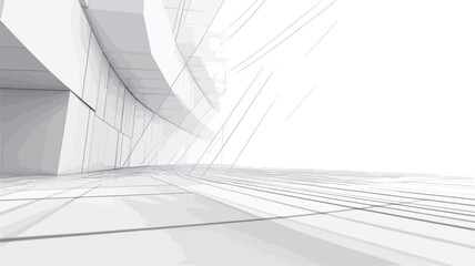 The image is a digital rendering depicting an abstract architectural space.  The scene is rendered in various shades of white and off-white, featuring a predominantly white color palette.  The