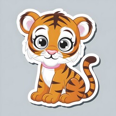 Adorable Cartoon Tiger Cub Sticker Cute, Big Eyes, Orange Fur