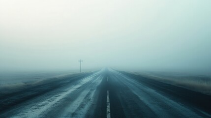 Foggy road disappearing into Icelandic mist