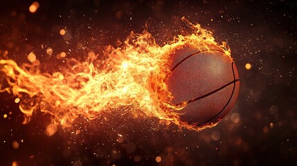Flaming Basketball Soaring Through the Air with Fiery Trails