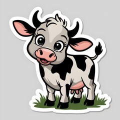 Adorable Cartoon Calf Sticker Farm Animal, Cute Cow, Happy Bovine