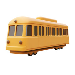 Stylized 3D render of a single train car on tracks against 