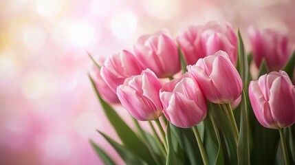 Naklejka premium Delicate Arrangement of Pink Tulips on Soft Blurred Background