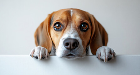 beagle dog peeking over the edge,