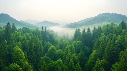 Fototapeta premium Misty forest aerial view abstract background showcasing tranquil nature and textured depth