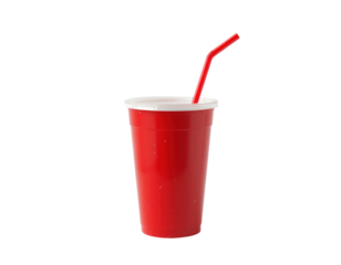 red drink cup with straw isolated on transparent or white background