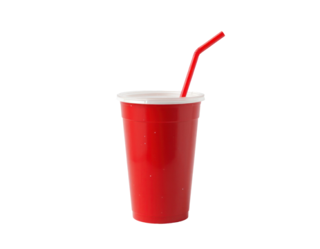 red drink cup with straw isolated on transparent or white background