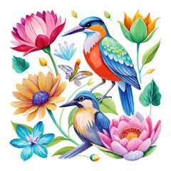 Obraz premium watercolor painting with bird and flowers