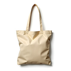 A beige canvas tote bag, complete with long handles for carrying daily essentials, is presented on a white background and can also be found isolated on a transparent background in png.