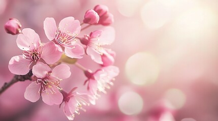 Delicate Pink Cherry Blossom Tree Blooming in Soft Spring Light