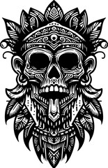 vector sketch illustration silhouette design logo icon symbol zombie skull ethnic traditional vintage with classic carved details  