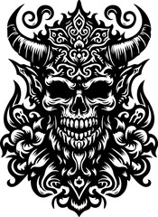 vector sketch illustration silhouette design icon logo symbol zombie skull vintage with classic engraving details  