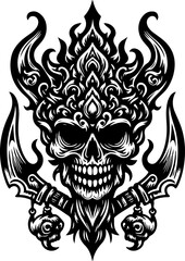 vector sketch illustration silhouette design icon logo symbol zombie skull vintage with classic engraving details 