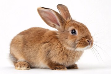 Fototapeta premium Brown Rabbit Posing on White Background with Fluffy Fur.