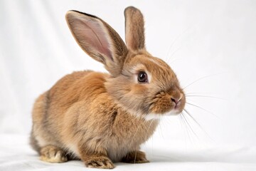 Obraz premium Brown Rabbit Posing on White Background with Fluffy Fur.