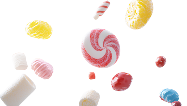 Untitled design - Colorful candies and sweets falling on a transparent  background