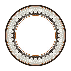 Circle frame, workpiece for your design. Ornamental element, motif of Kazakh, Kyrgyz, Uzbek, national Asian decor for plate, textile, print. Round frame. Vector. National pattern of the ancient nomads
