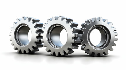 Interlocking gears, teamwork concept, white background