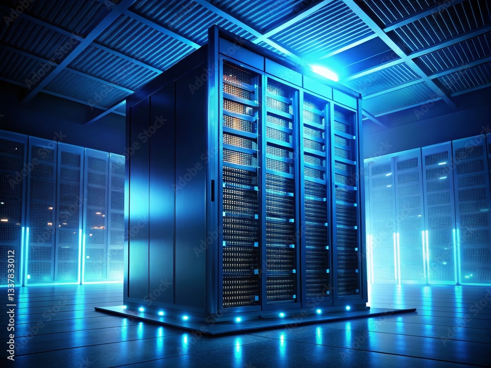 Poster silhouette cloud storage server room: blockchain security & web hosting
