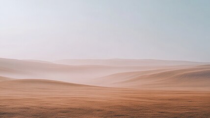 Fototapeta premium Misty desert dawn landscape, rolling hills, serene
