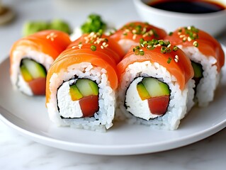 Delicious Salmon Sushi Rolls on Plate. (1)