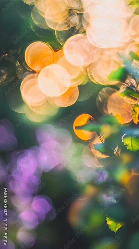 Poster abstract image of blurred lights and foliage, creating a dreamy and colorful effect.