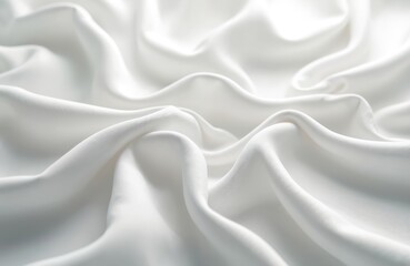 Obraz premium Smooth white fabric texture with soft focus. Elegant satin cloth background, fashion material with delicate surface, graceful curves. Silk textile with drapery, light shadow creates clean aesthetic.