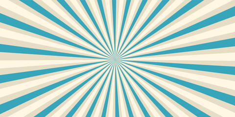 Retro vintage spiral wavy sun rays, blue background pattern, radial spiral stripes, comic ray stripes, grunge texture, circus, carnival, summer background, vector illustration.