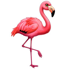 Obraz premium pink flamingo isolated on transparent background, cartoon flamingo PNG image