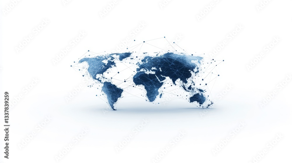 Poster blue abstract world map with digital connections and network lines