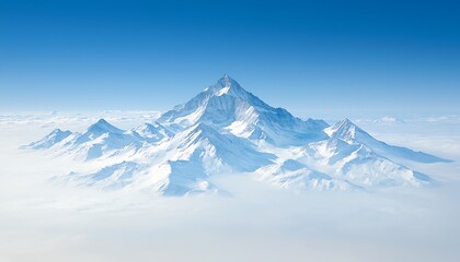 Aerial View: Snowy Mountain Peak Above Clouds.