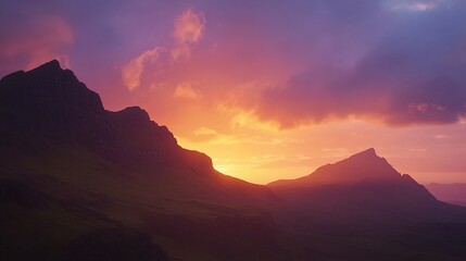 Stunning Sunset Over Quiraing Mountains on Isle of Skye