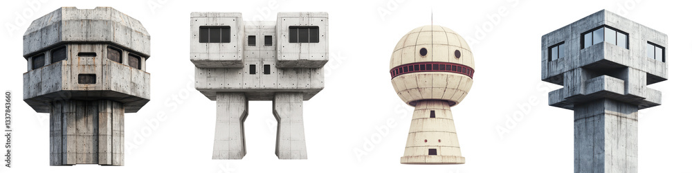 Poster imposing geometric concrete buildings with bold angular designs and exposed surfaces representative 