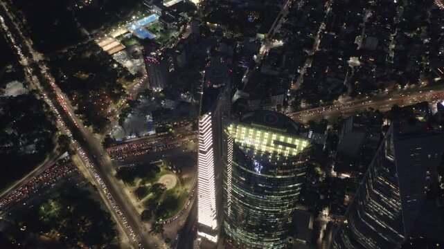 Mexico City Downtown at Night, Skyscraper Business Modern Buildings, City Highway Traffic Intersection, City Lights &ndash; Aerial View