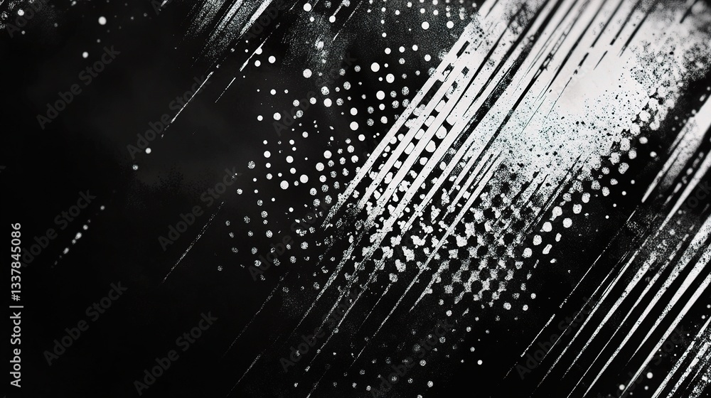 Poster torn monochrome halftone background with scratches and texture