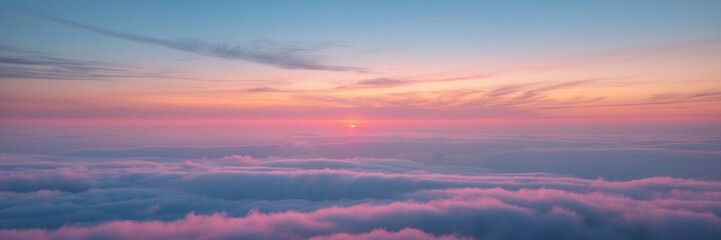 Obraz premium Ethereal dawn breaking over a sea of clouds, pastel hues paint a tranquil skyscape