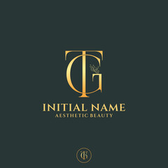  Letter TG Beauty Logo with Flourish Ornament Luxury