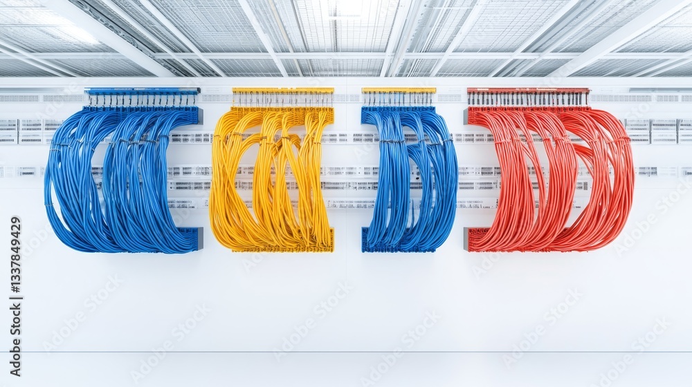 Aufkleber colorful network cables displayed in a modern data center environment