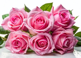 Naklejka premium Spring Pink Roses Bouquet, Soft Pastel Flowers, White Background, Floral Photography