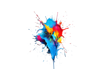 colorful paint splash isolated on transparent background center