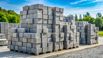 Stacked Cement Blocks Ready for Wall Construction - Building Material Stock Photo