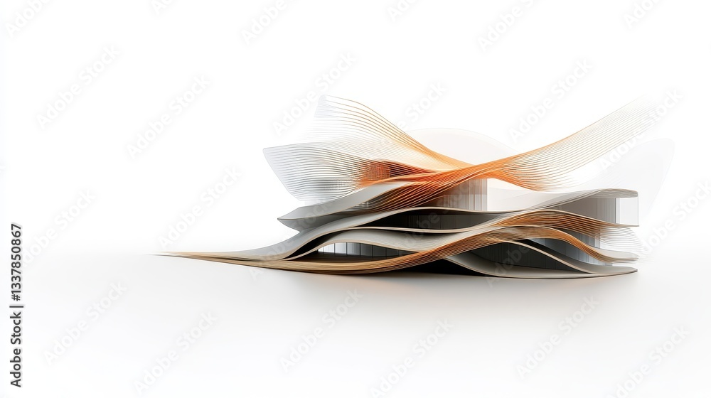 Poster abstract architectural design with wavy lines and soft colors