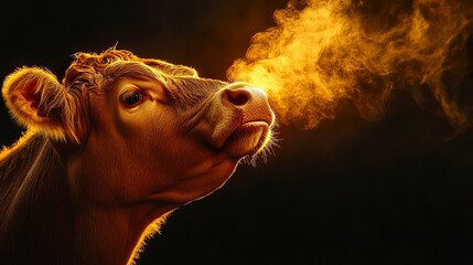 A cow licking its nose, candid pose, close-up shot, well-balanced lighting  