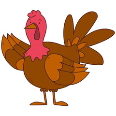 Thanksgiving Turkey Character in Flat Design. Isolated on White Background.