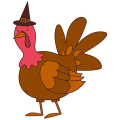 Thanksgiving Turkey Character in Flat Design. Isolated on White Background.