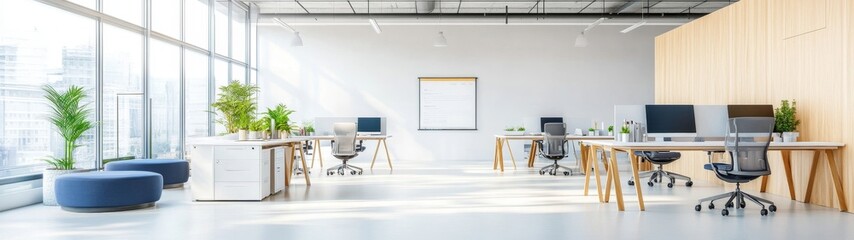 Modern Bright Office Space with Large Windows and Minimalist Design