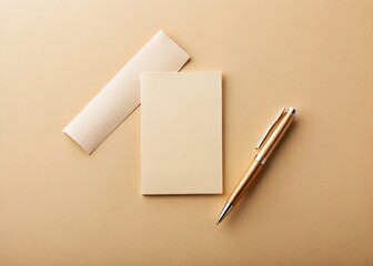 Stylish Beige Office Desk Mockup: Blank Paper, Pen, Pencil, Copy Space for Text